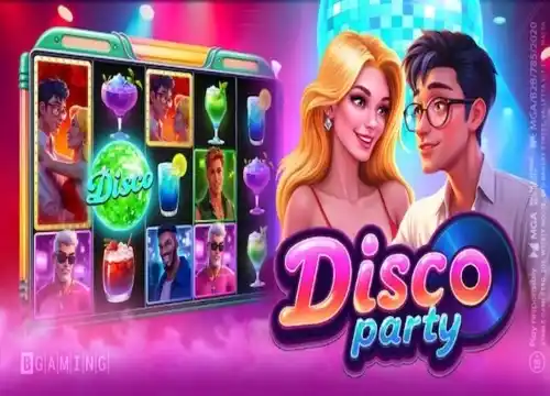 Disco Party retro-themed slot with neon lights and dance floor