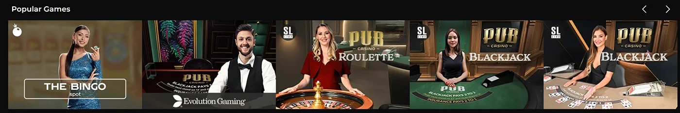 Live casino lobby featuring Lightning Roulette, Crazy Time and blackjack tables streamed by Evolution