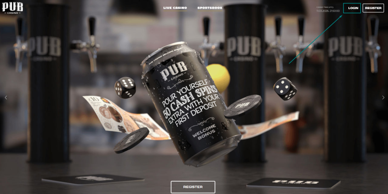 Forgot Password link highlighted on the Pub Casino login form below the password field