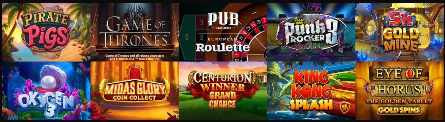 Pub Casino games available after login
