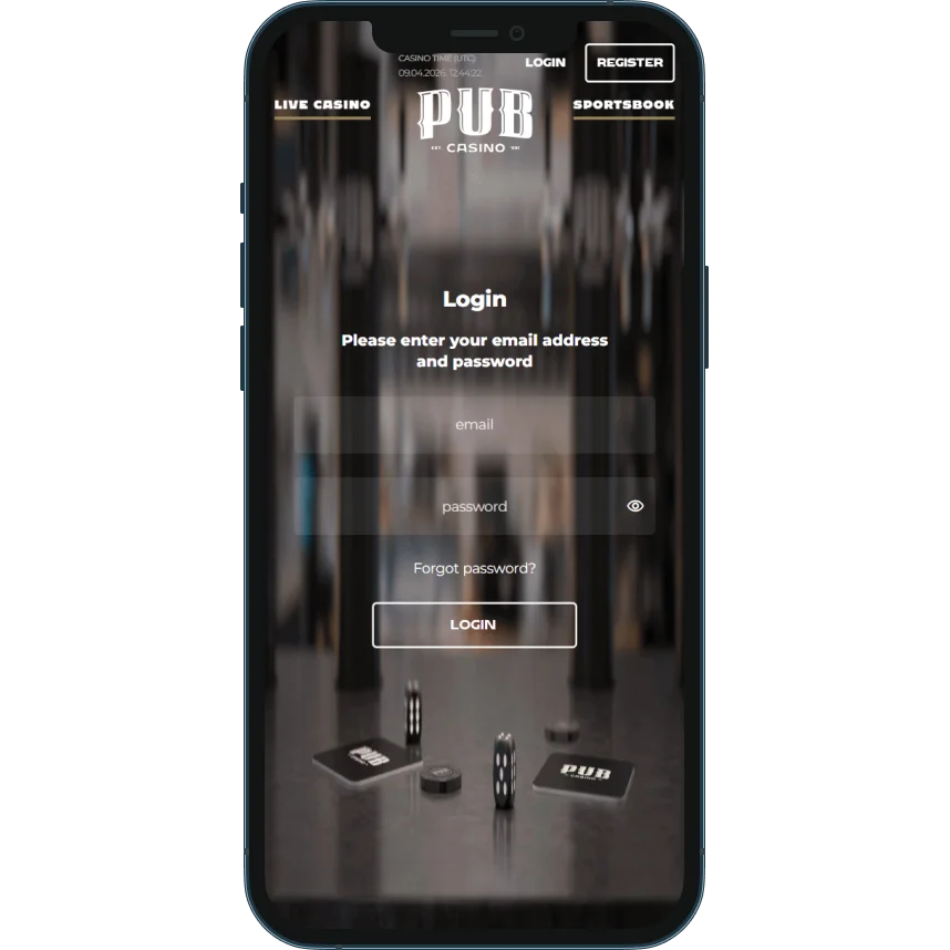 Pub Casino login from mobile app