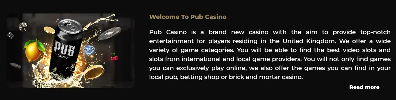 Pub Casino promotions page